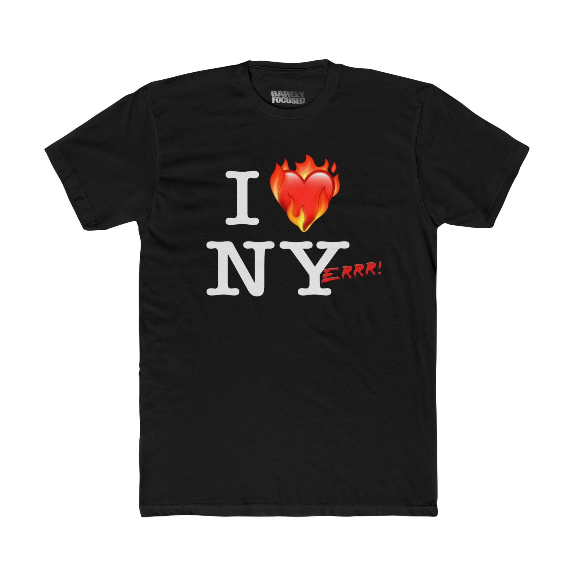 Black t-shirt with 'I ❤️ NYERRR!' design on a white background